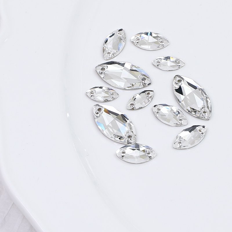 Navette shape sew-on rhinestones flatback with hole stones lead-free crystal beads for garment sewing accessories wholesale