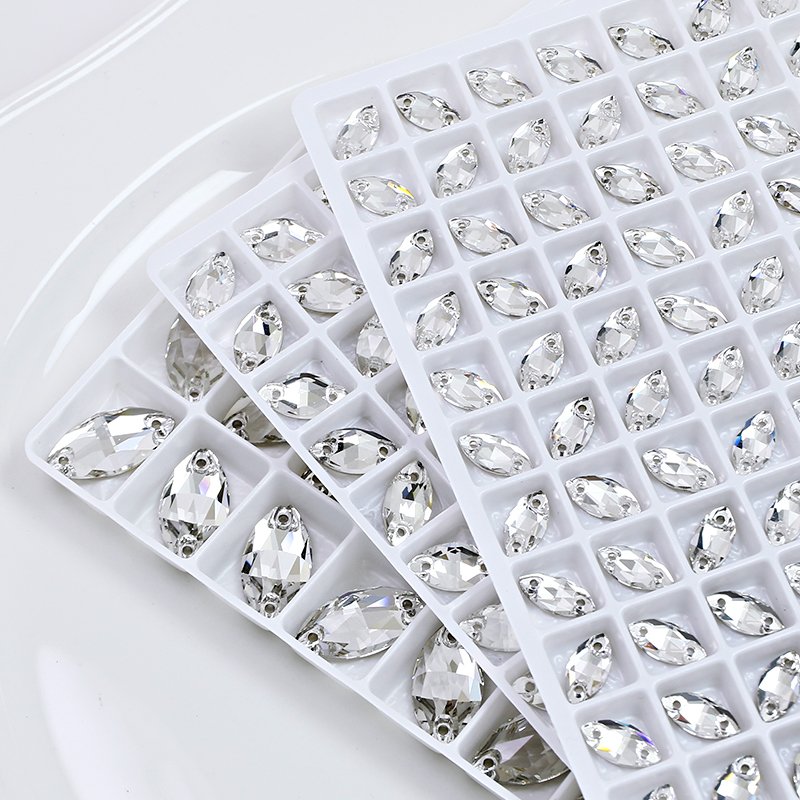 Navette shape sew-on rhinestones flatback with hole stones lead-free crystal beads for garment sewing accessories wholesale