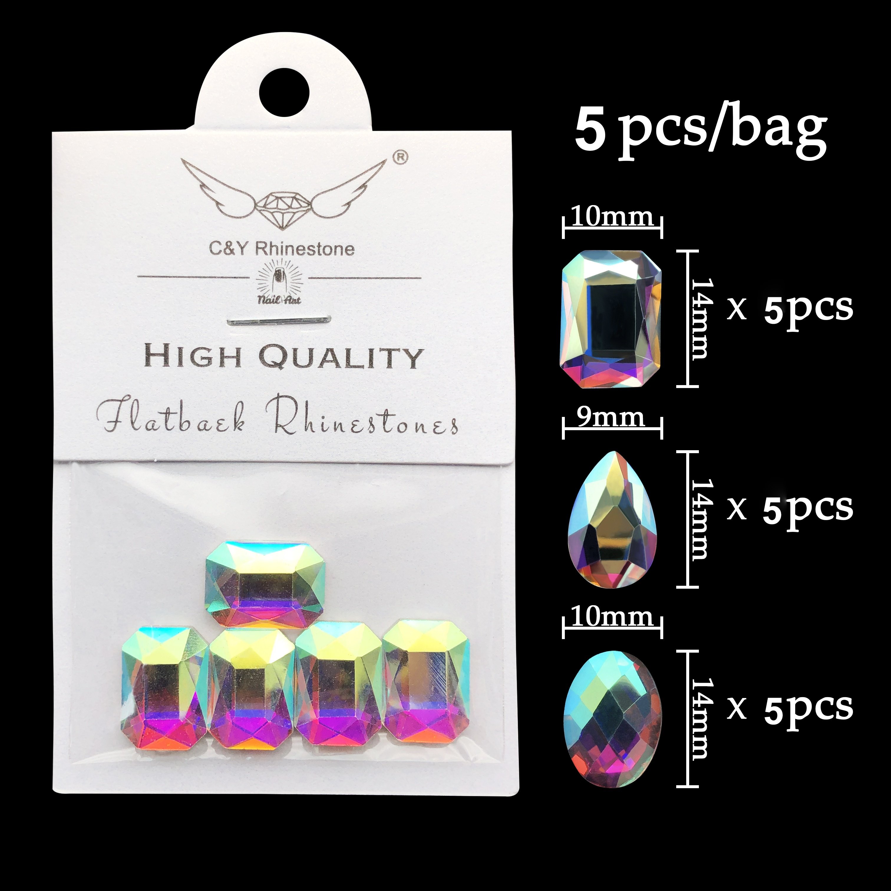 CY Transparent Shaped Neon Non Hotfix Nail Art Diamond Stone Glass Bulk AB Crystal Loose Rhinestones