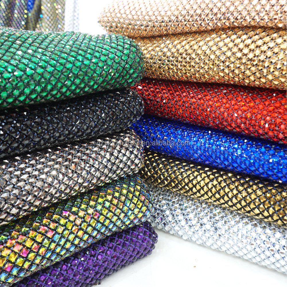 SH008 New red Crystal Rhinestone Square Diamonds 6mm Rhinestone Beaded Mesh Fabric