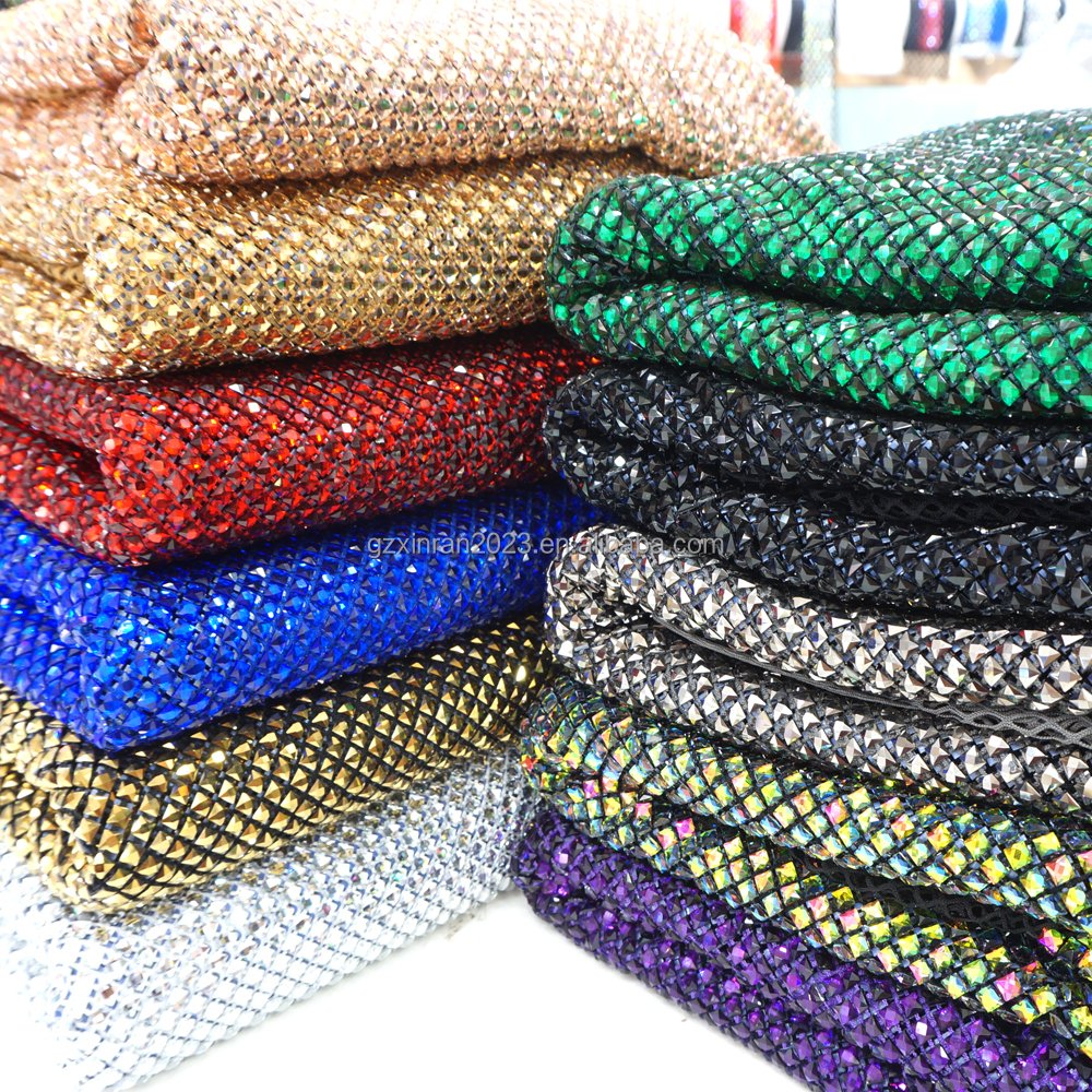SH008 New red Crystal Rhinestone Square Diamonds 6mm Rhinestone Beaded Mesh Fabric