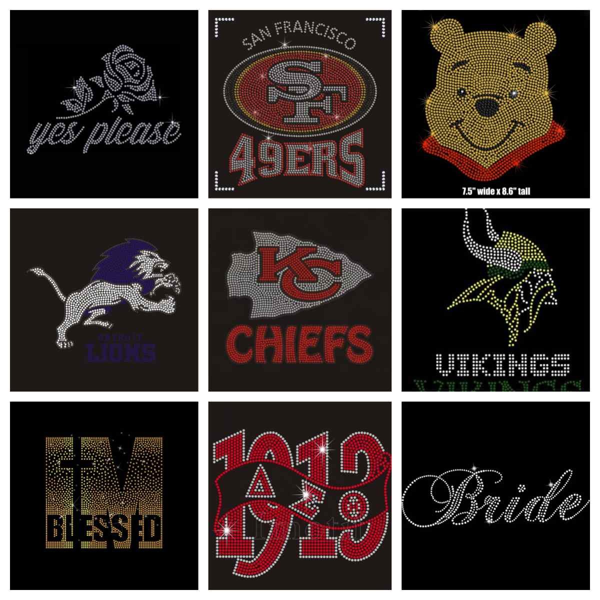 Custom bling rhinestone transfer sheets iron on crystal designs tshirt motif hot fix rhinestone heat transfers ready to press