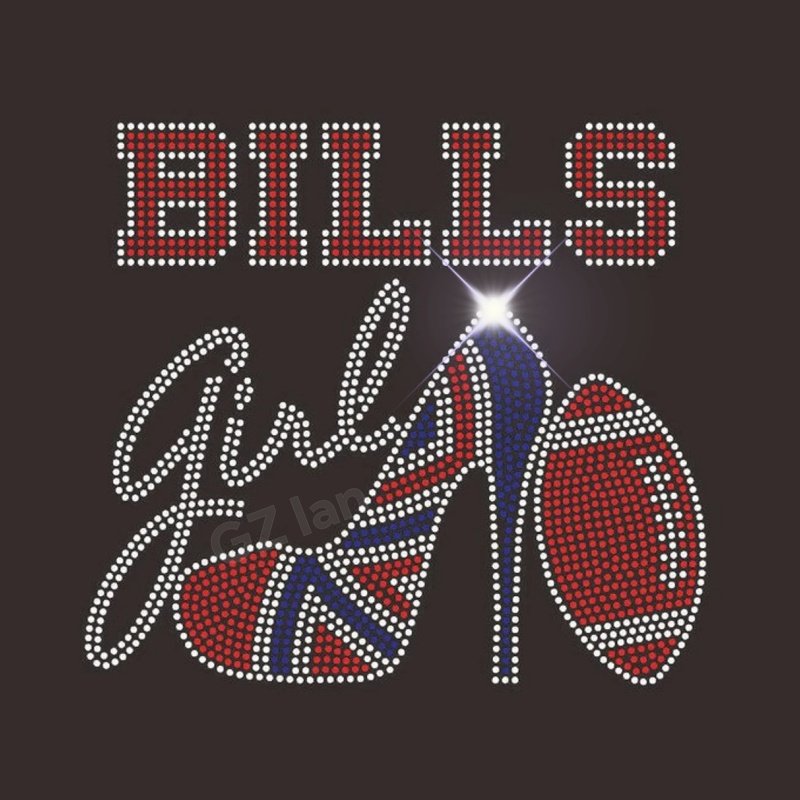 Bills Custom Rhinestone Transfers Hotfix Sport Team Football Motif Crystal Rhinestone Iron On Transfer