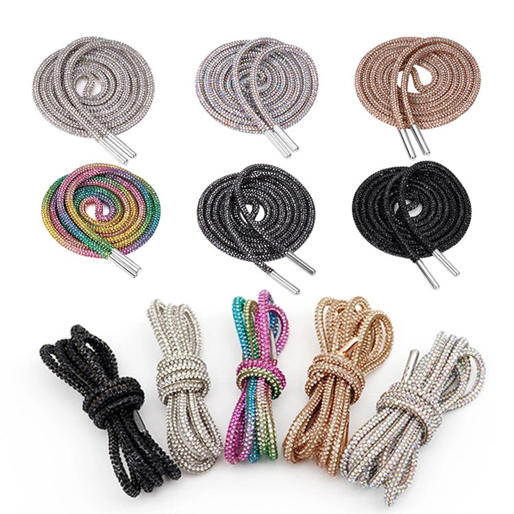 Wholesale Bling Laces Crystal Glitter Rope Hoodie String Glitter Shoe Lace rhinestone rope ribbon for Sneakers