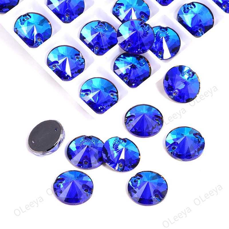 Oleeya Factory 5A Bevel Round Rivoli Shape Colorful Sew On Rhinestone Crystal AB Glass Flat Sew-on Rhinestone for Clothing DIY