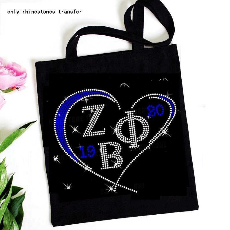 New Sorority Heart ZOB Zeta phi beta Rhinestones Transfer Design Hotfix Iron on Zeta phi beta Rhinestone Transfer Motif
