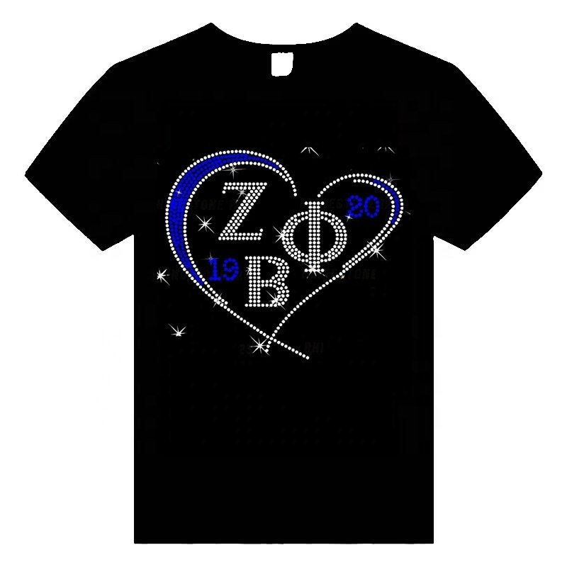 New Sorority Heart ZOB Zeta phi beta Rhinestones Transfer Design Hotfix Iron on Zeta phi beta Rhinestone Transfer Motif