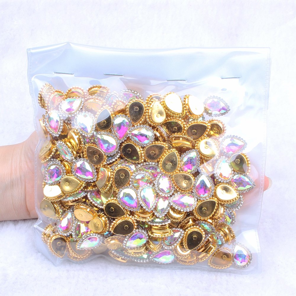 Hot Sale Flatback Claw Rhinestones Many Colors 200pcs Sewing Tear Shiny Crystals Stones Gold Base Sew On Rhinestones For Clothes