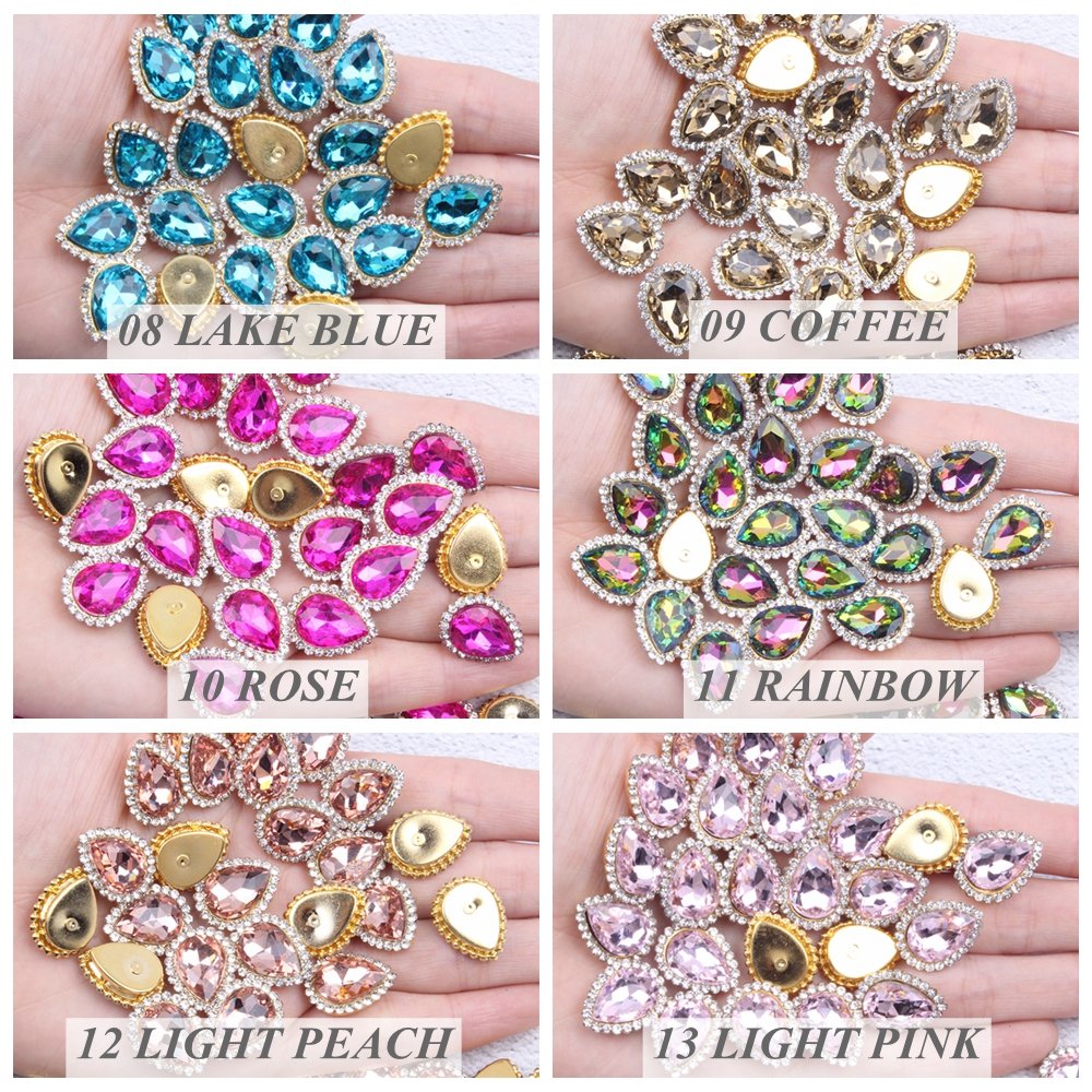 Hot Sale Flatback Claw Rhinestones Many Colors 200pcs Sewing Tear Shiny Crystals Stones Gold Base Sew On Rhinestones For Clothes