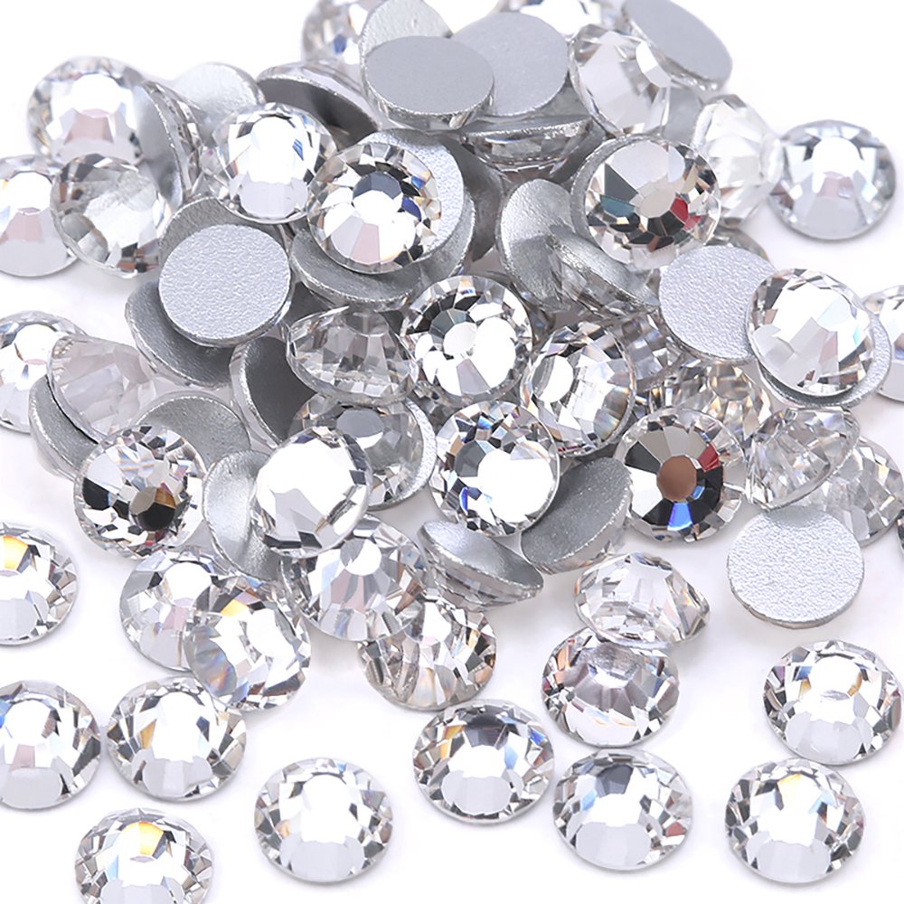 QIAO Bling Plated White Crystal Flat Back 3D Non Hotfix Sticker Glue DIY Decoration Round Rhinestones
