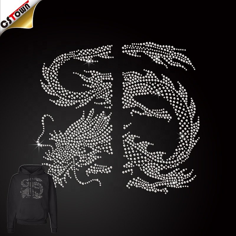 Wholesale Dragon Rhinestone Transfer Custom Iron Ons Heat Transfer Printing Rhinestone Patterns For Hoodie