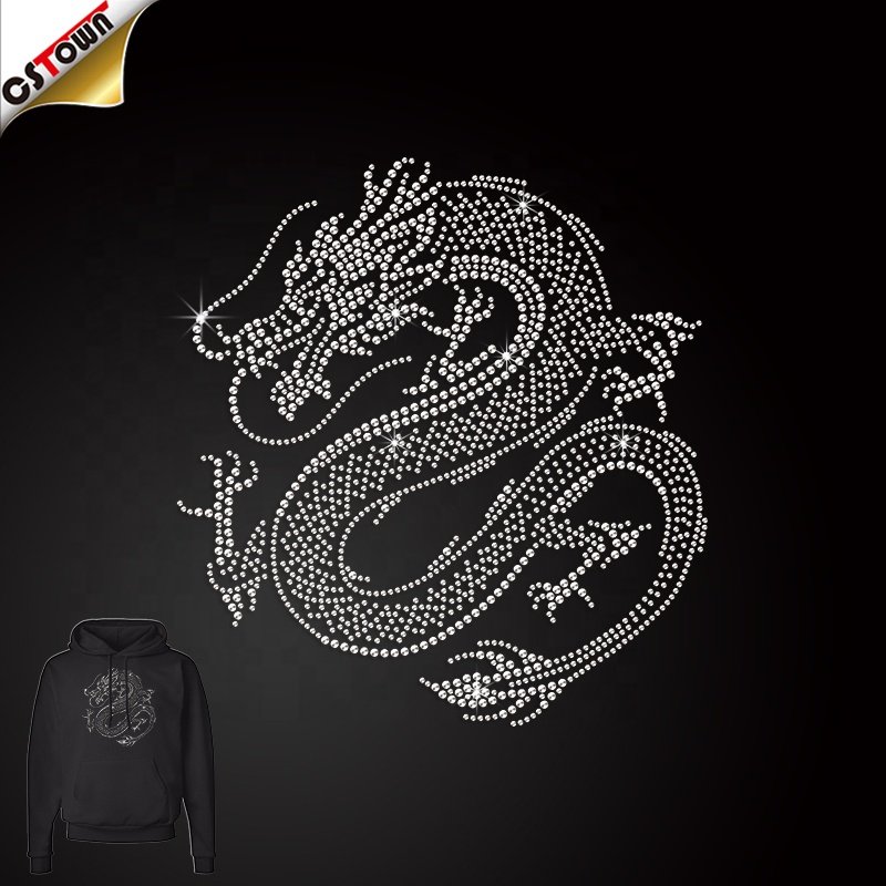 Wholesale Dragon Rhinestone Transfer Custom Iron Ons Heat Transfer Printing Rhinestone Patterns For Hoodie