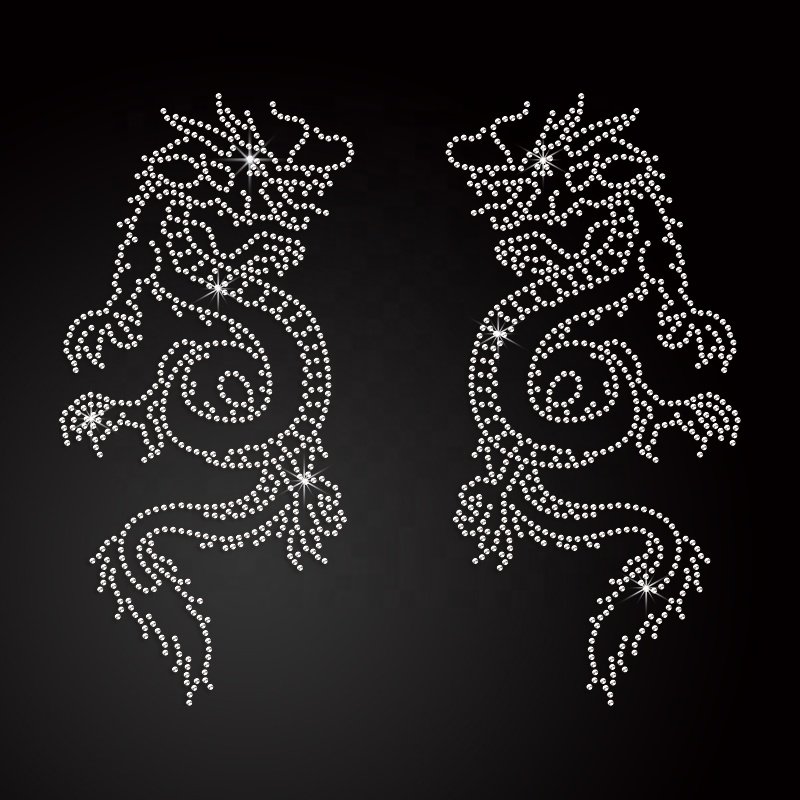 Wholesale Dragon Rhinestone Transfer Custom Iron Ons Heat Transfer Printing Rhinestone Patterns For Hoodie
