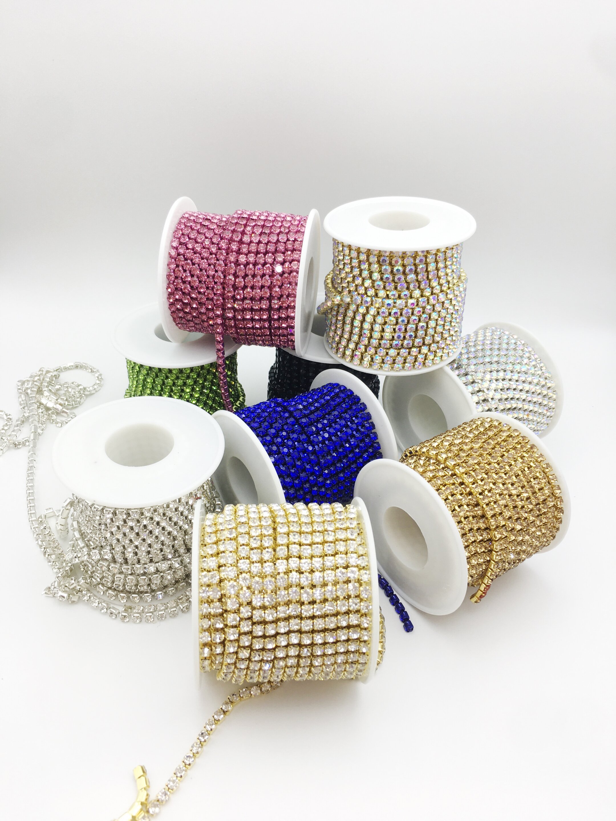 Wholesale fashion jewelry SS12 Crystal AB rhinestones sewn in diamond double row triple row clawed cup chain garments