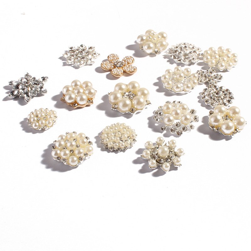 Flower Pearl Rhinestone Embellishment Flat Back Buttons for Wedding Crafts
