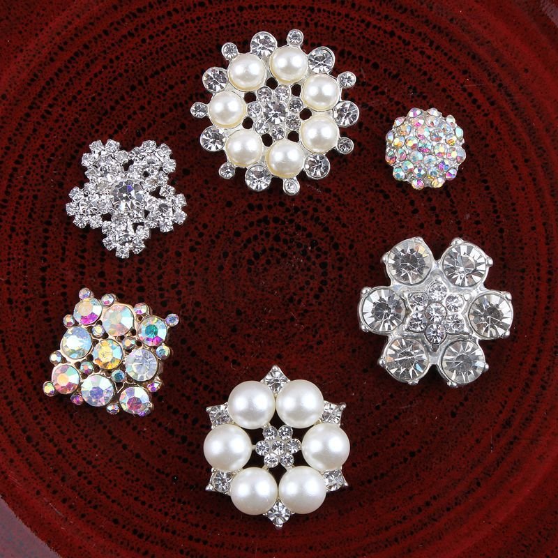 Flower Pearl Rhinestone Embellishment Flat Back Buttons for Wedding Crafts