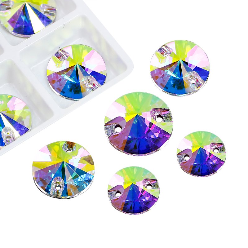 Rivoli shape Flatback Sew on crystal glass rhinestones wholesale lead-free crystal beads for garment sewing accessories