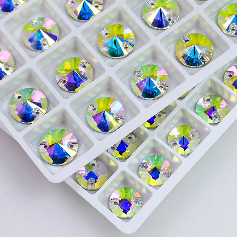 Rivoli shape Flatback Sew on crystal glass rhinestones wholesale lead-free crystal beads for garment sewing accessories