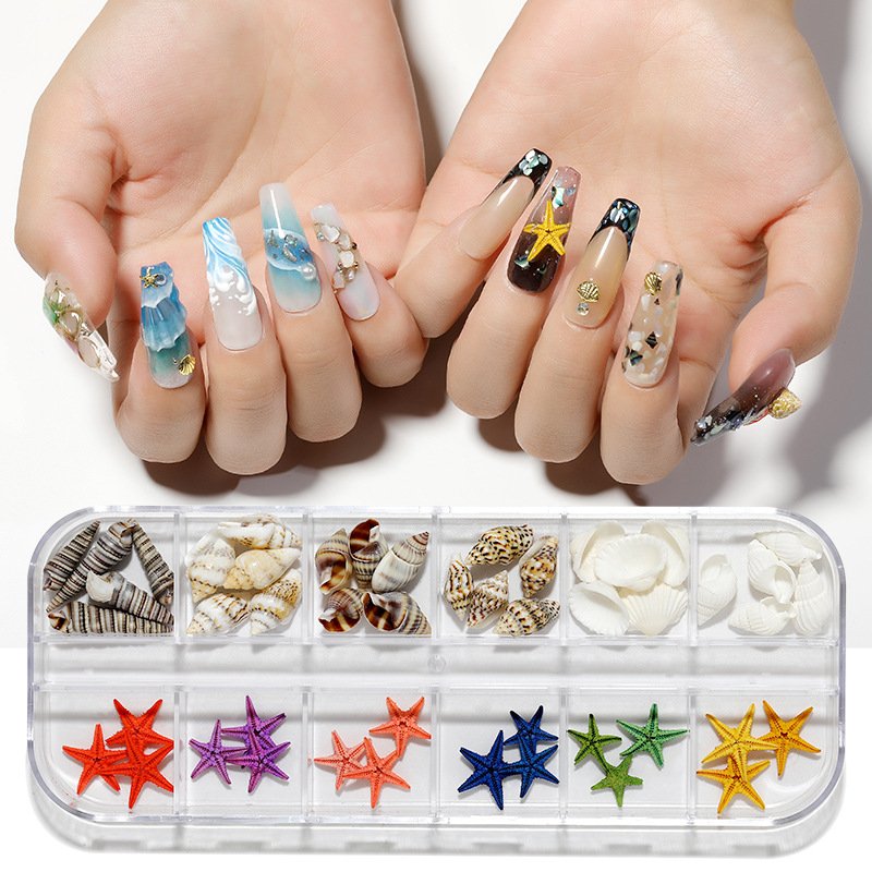 Design Pearls Rivet Shell Starfish Pixie Stones Rhinestones For Nails Art Decorations 12 Grids Ocean Nail Charms