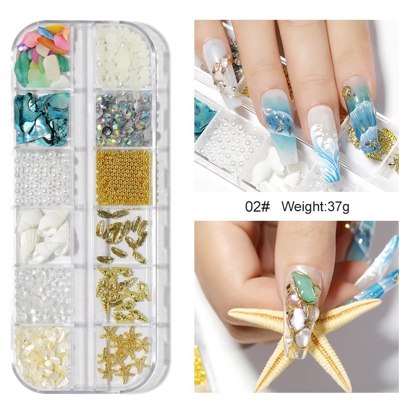 Design Pearls Rivet Shell Starfish Pixie Stones Rhinestones For Nails Art Decorations 12 Grids Ocean Nail Charms