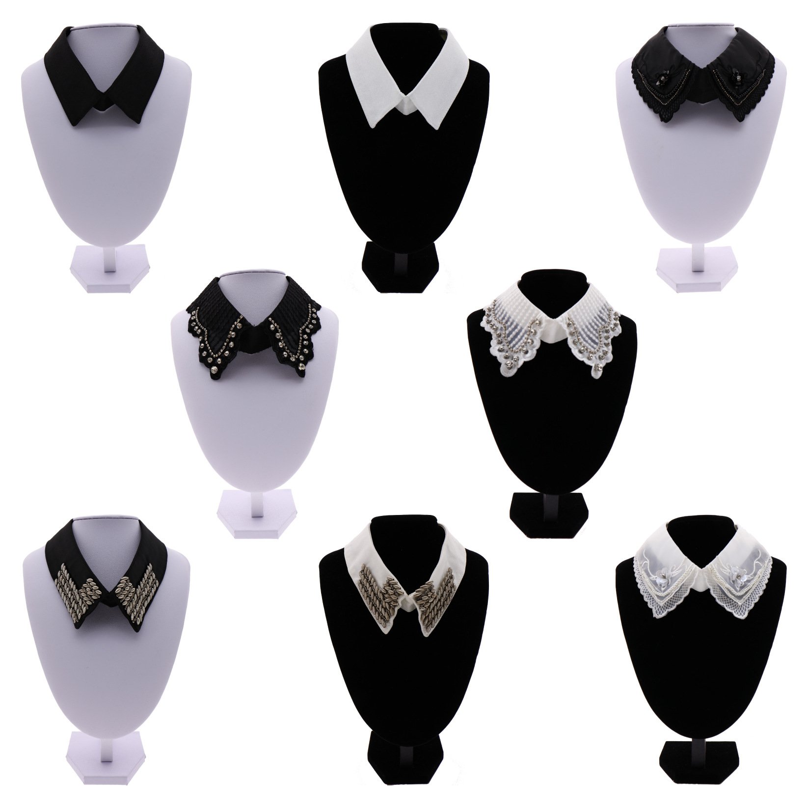 LS556 Handmade Rhinestones Pearl White Lace Collar Appliques Fashion Chiffon Decorative Women's Shirt Collar