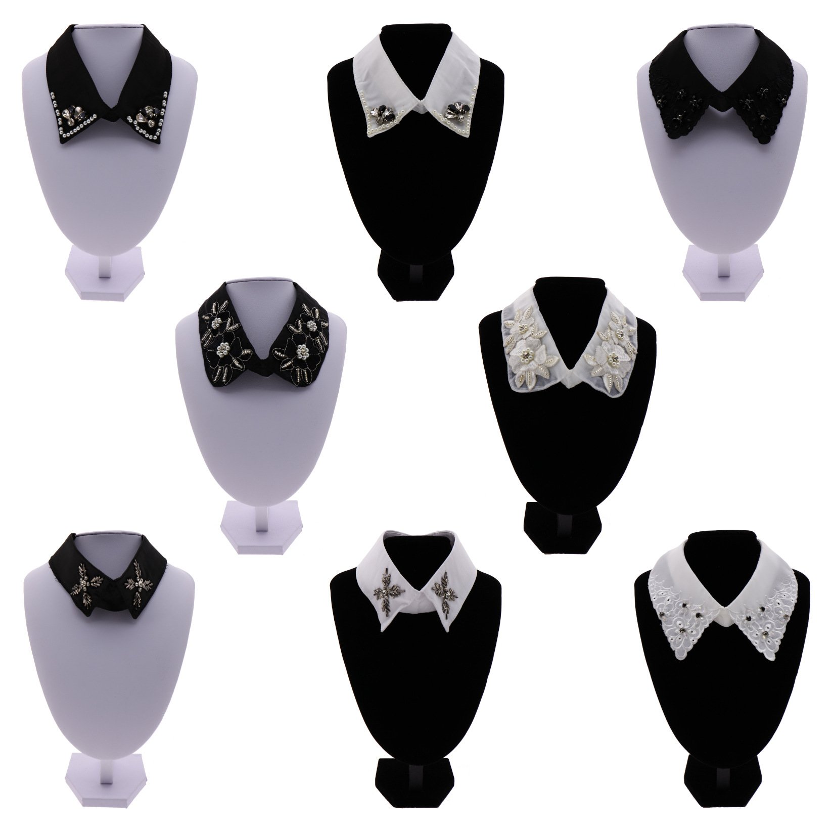 LS556 Handmade Rhinestones Pearl White Lace Collar Appliques Fashion Chiffon Decorative Women's Shirt Collar