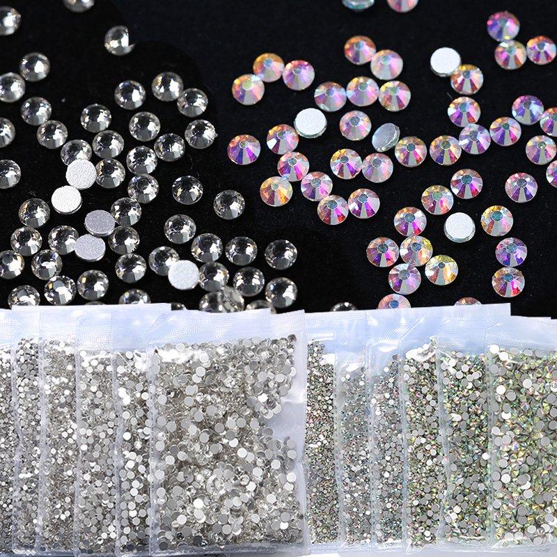 ss4~ss20 Crystal AB silver Flat Back Half Round glass rhinestones 3D tips decorations diy diamond nail art rhinestones