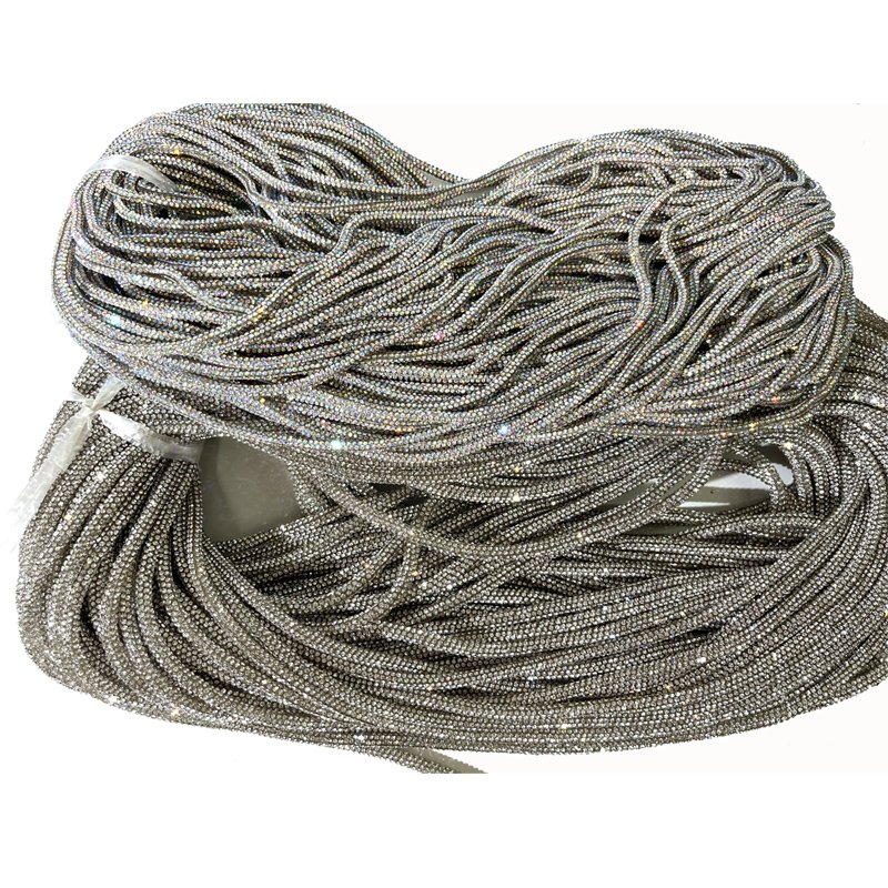 Lucky customized 6 rows with SS2.5 SS3 SS4 SS5 SS6 Full Rhinestone tube rope rhinestone rope tape for hoodies and shoes belt