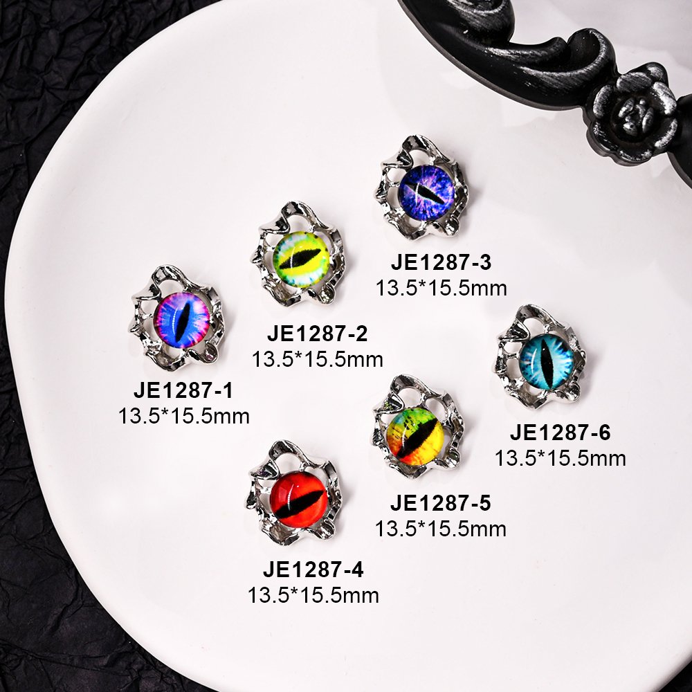 Evil Eye Nail Art Charms Luxury 3D Metal Crystal Rhinestones Gothic Punk Style DIY Manicure Decorations for Halloween