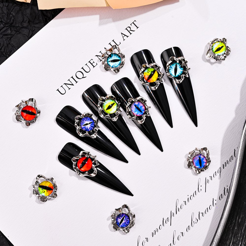 Evil Eye Nail Art Charms Luxury 3D Metal Crystal Rhinestones Gothic Punk Style DIY Manicure Decorations for Halloween