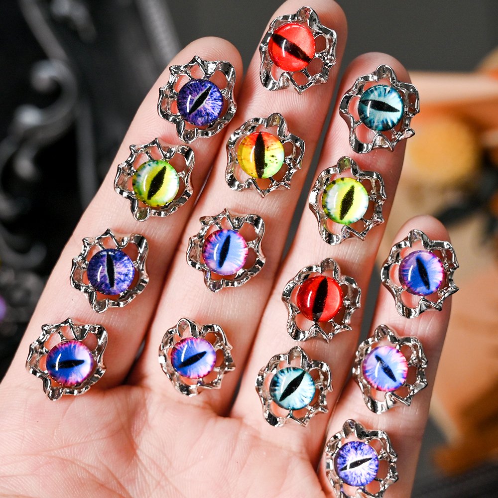 Evil Eye Nail Art Charms Luxury 3D Metal Crystal Rhinestones Gothic Punk Style DIY Manicure Decorations for Halloween