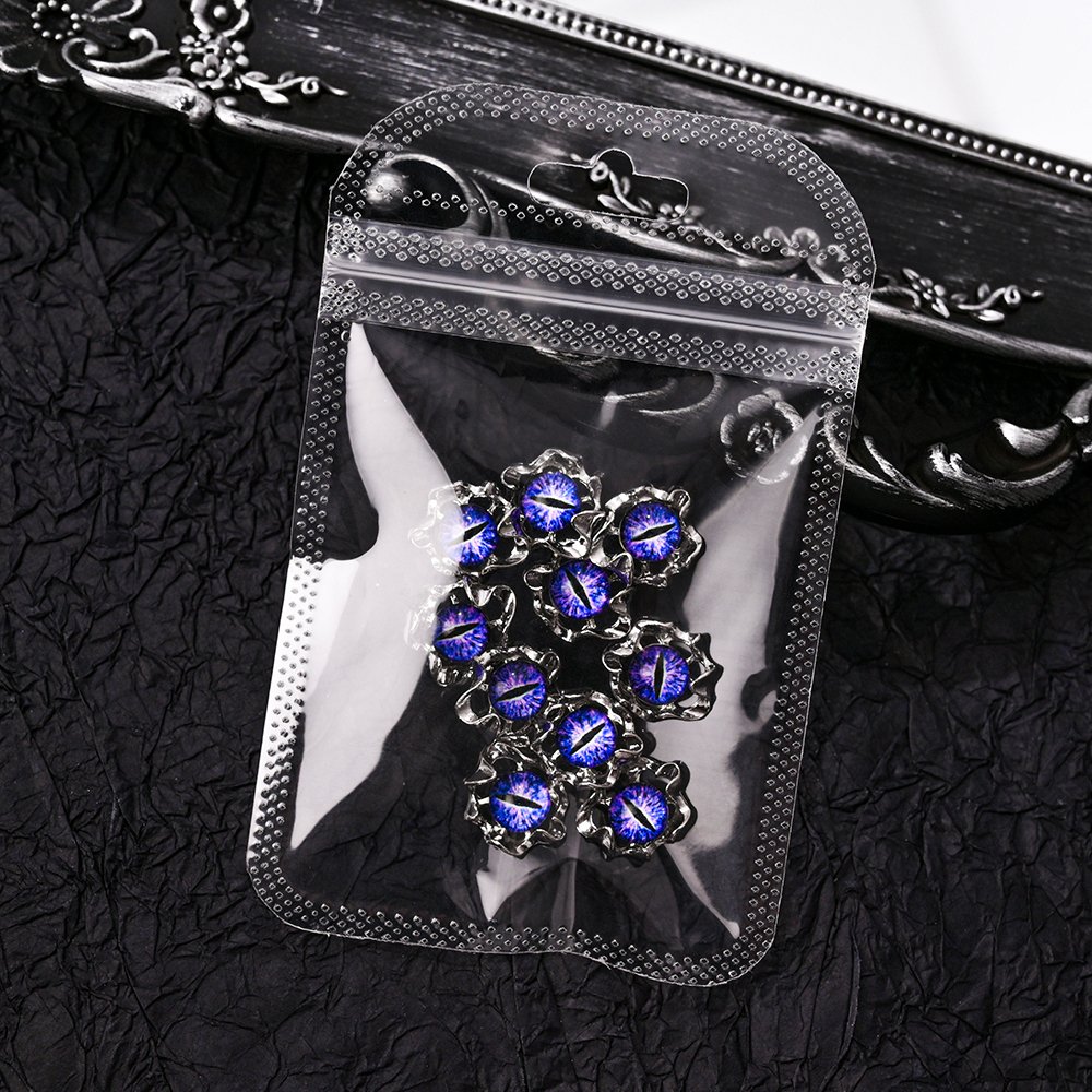 Evil Eye Nail Art Charms Luxury 3D Metal Crystal Rhinestones Gothic Punk Style DIY Manicure Decorations for Halloween