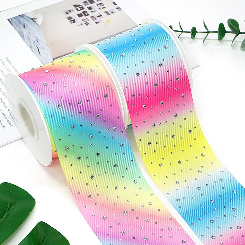 3 inch solid rhinestone printed grosgrain ribbon with diamond decoration