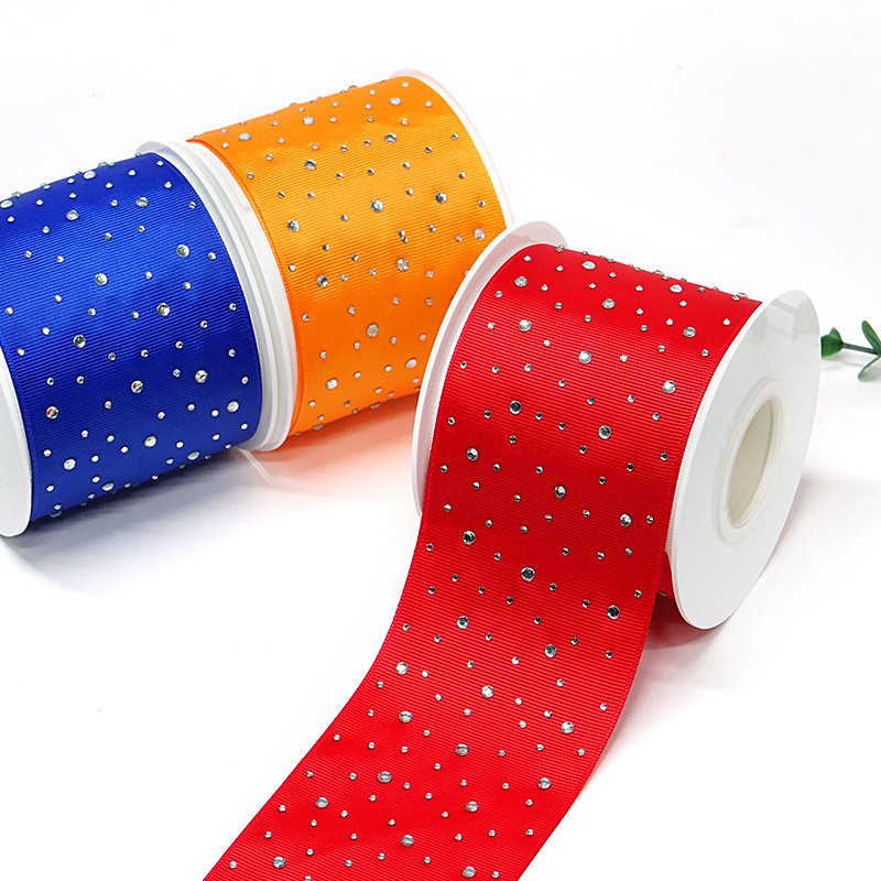 3 inch solid rhinestone printed grosgrain ribbon with diamond decoration