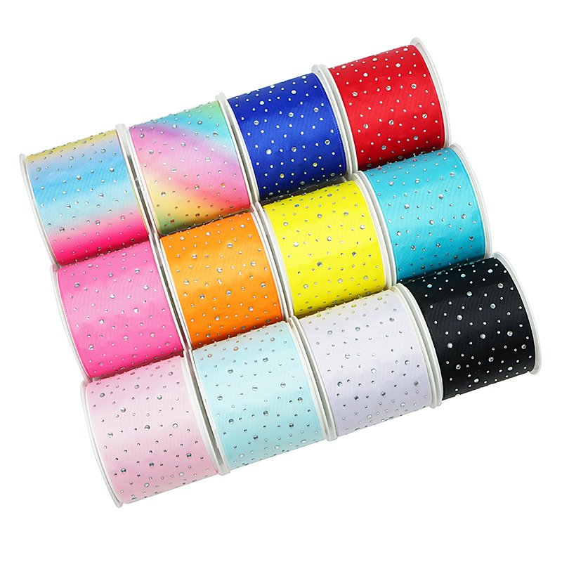 3 inch solid rhinestone printed grosgrain ribbon with diamond decoration