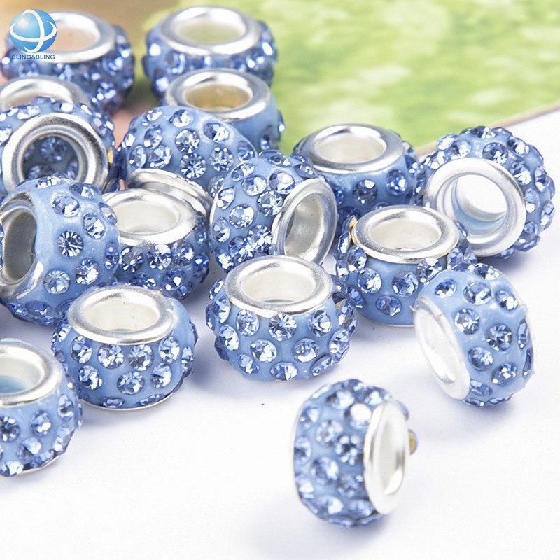 11 x 7mm Rhinestone Polymer Clay Beads Shoelace Charms European Big Hole Argil Round Beads For Jewelry Making