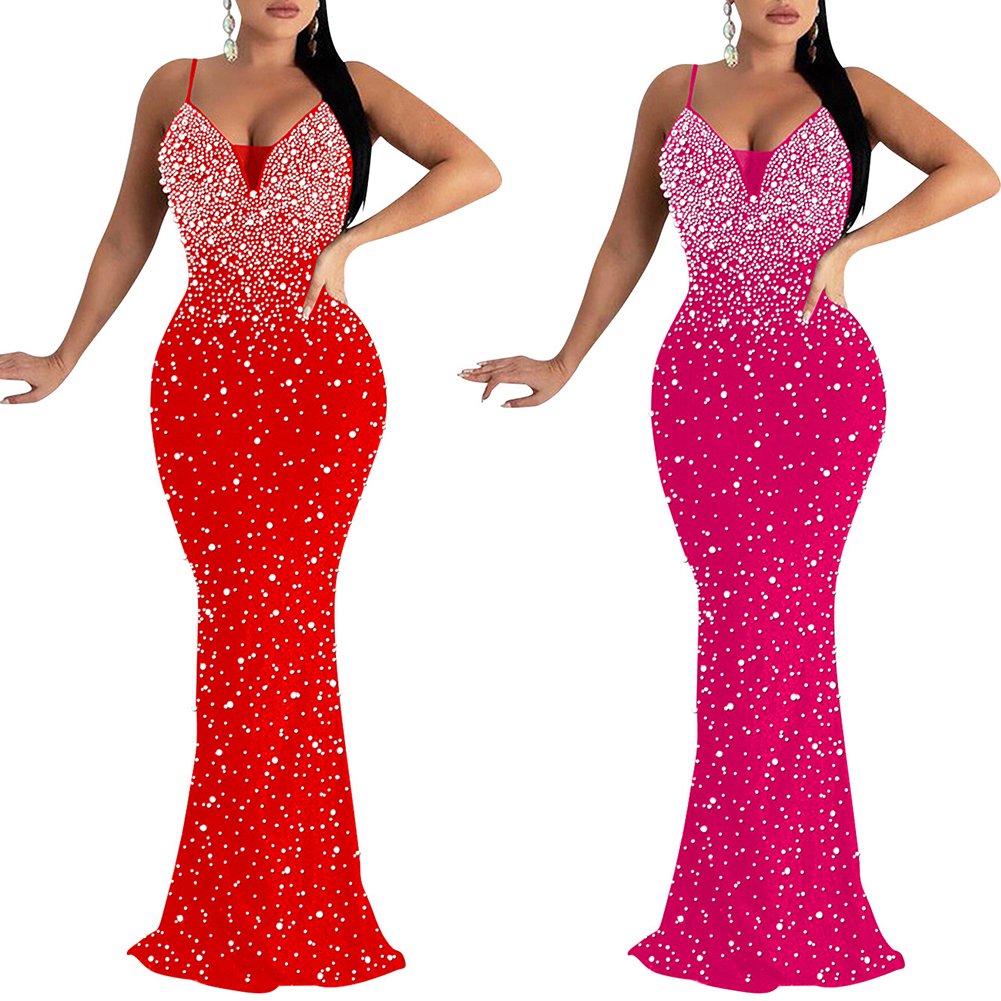 Custom Black White Banquet Dress Open Back Pearls Rhinestone Mermaid Maxi Dress for Ladies