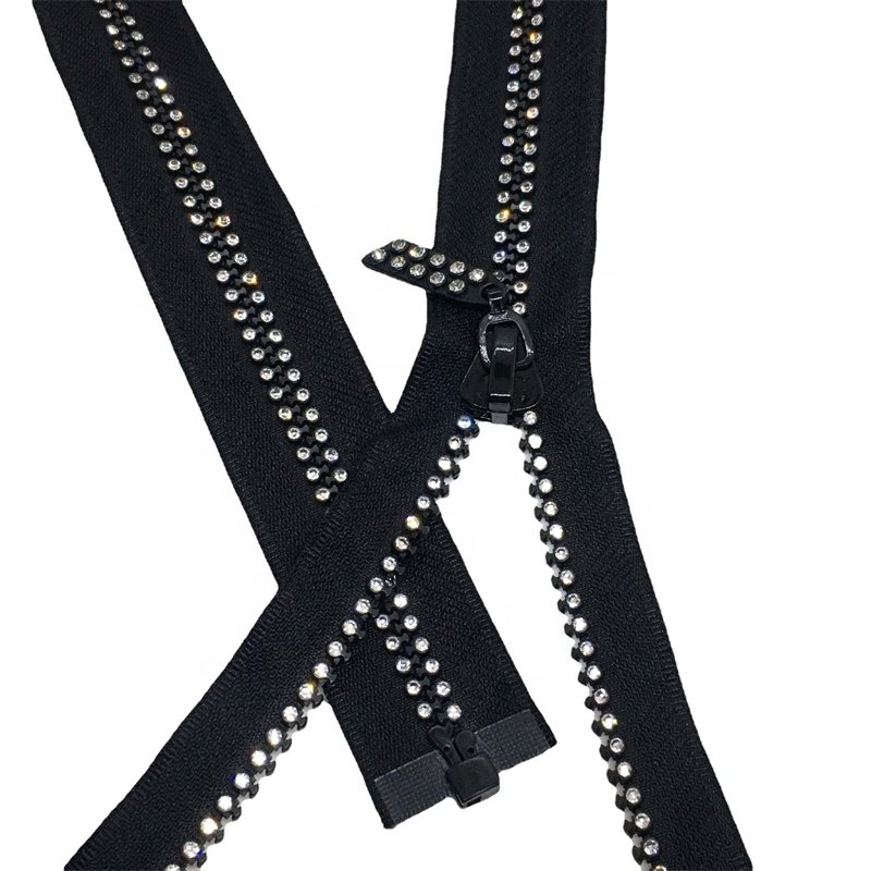 Stylish open-end plastic vislon zipper with shiny teeth rhinestone starry sky color #10 big zipper long chain resin zipper