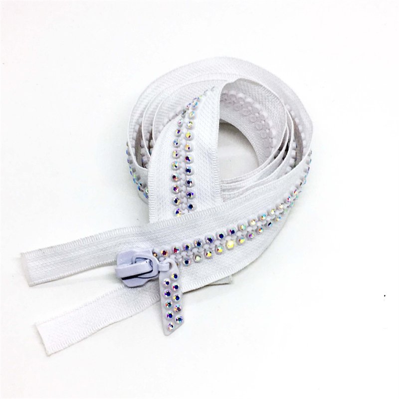 Stylish open-end plastic vislon zipper with shiny teeth rhinestone starry sky color #10 big zipper long chain resin zipper
