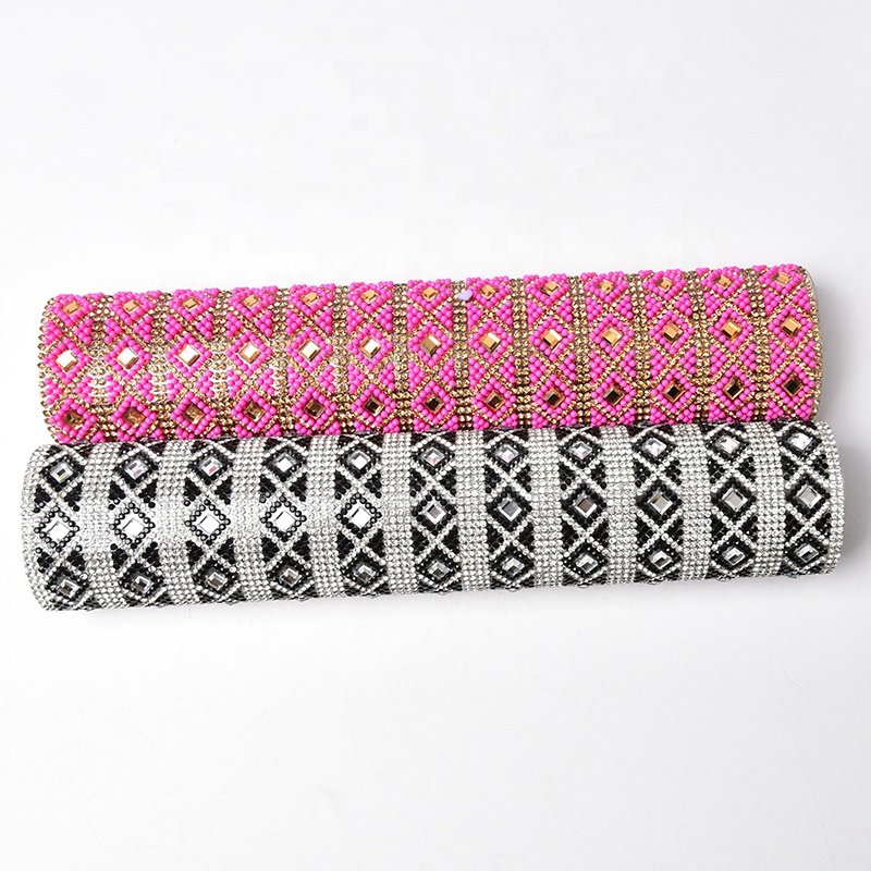 Hot Pink Black Glass Beads Rhinestone Sheet Iron on Applique Glitter Crystal Strass Mesh Self Adhesive Sticker