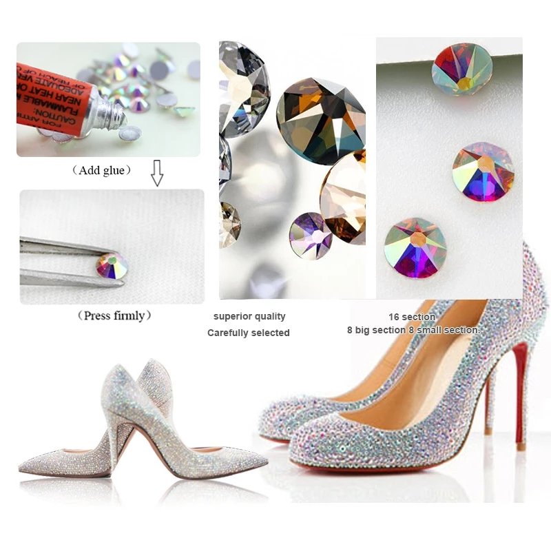 New Cut Facets 8 big 8 small Light siam Non Hotfix Rhinestones Round Strass Gem for Clothing Dress Shoes DIY Art Design