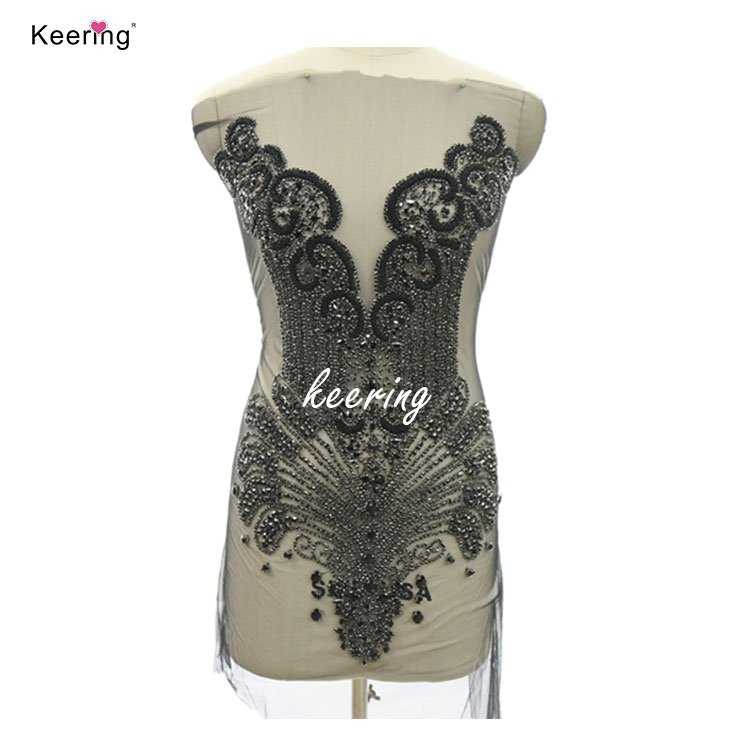Full body rhinestone applique crystal panel fabric appliques sew on rhinestone dress WDP-245-1