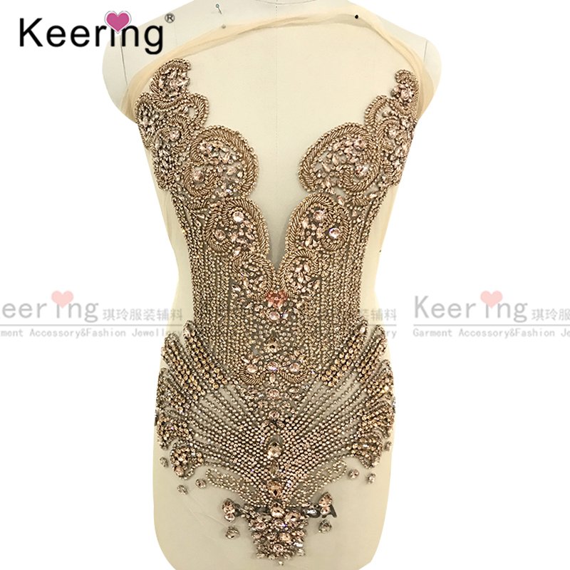 Full body rhinestone applique crystal panel fabric appliques sew on rhinestone dress WDP-245-1