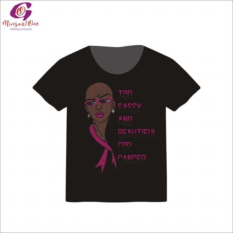 Custom Your Own Cancer Ribbon Iron On Rhinestone Motif Popular Pink Ribbon Design Hot Fix Bling Crystal Rhinestone Transfer
