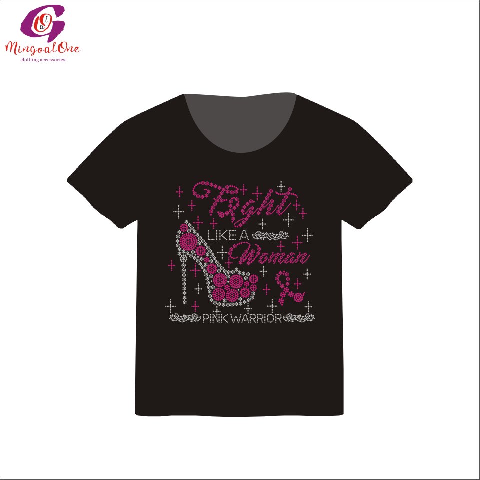 Custom Your Own Cancer Ribbon Iron On Rhinestone Motif Popular Pink Ribbon Design Hot Fix Bling Crystal Rhinestone Transfer