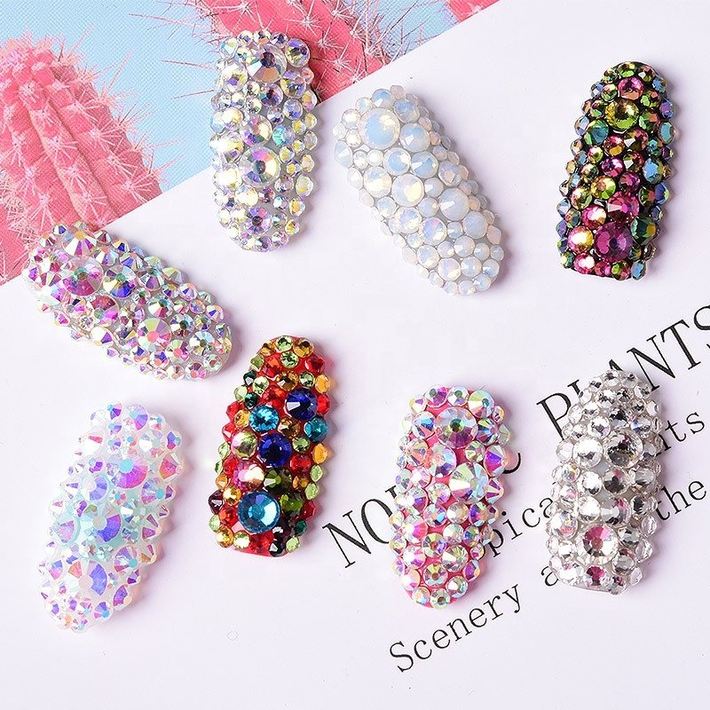 C&Y Wholesale Custom Nails Design FlatBack Non HotFix Decorations Mix Glass Rhinestones