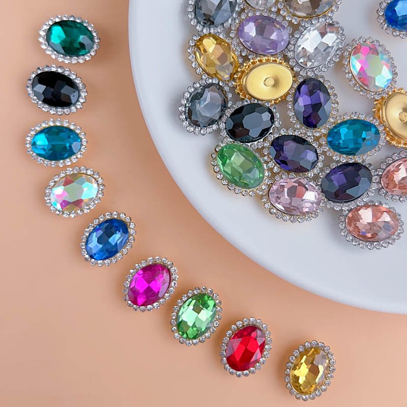 13*18mm Mix Color Sewing Glass Rhinestone Applique Flatback Oval Crystal Stones Claw Diamond Strass for Clothes Crafts