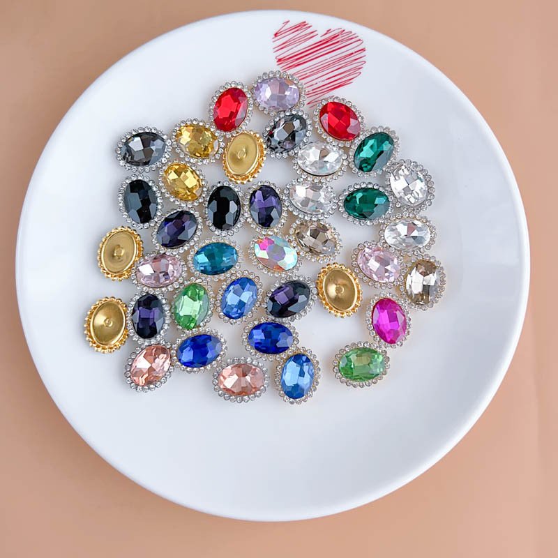 13*18mm Mix Color Sewing Glass Rhinestone Applique Flatback Oval Crystal Stones Claw Diamond Strass for Clothes Crafts