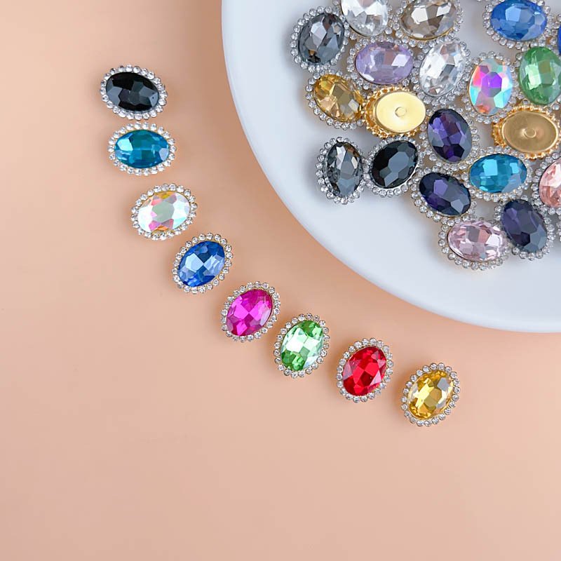 13*18mm Mix Color Sewing Glass Rhinestone Applique Flatback Oval Crystal Stones Claw Diamond Strass for Clothes Crafts