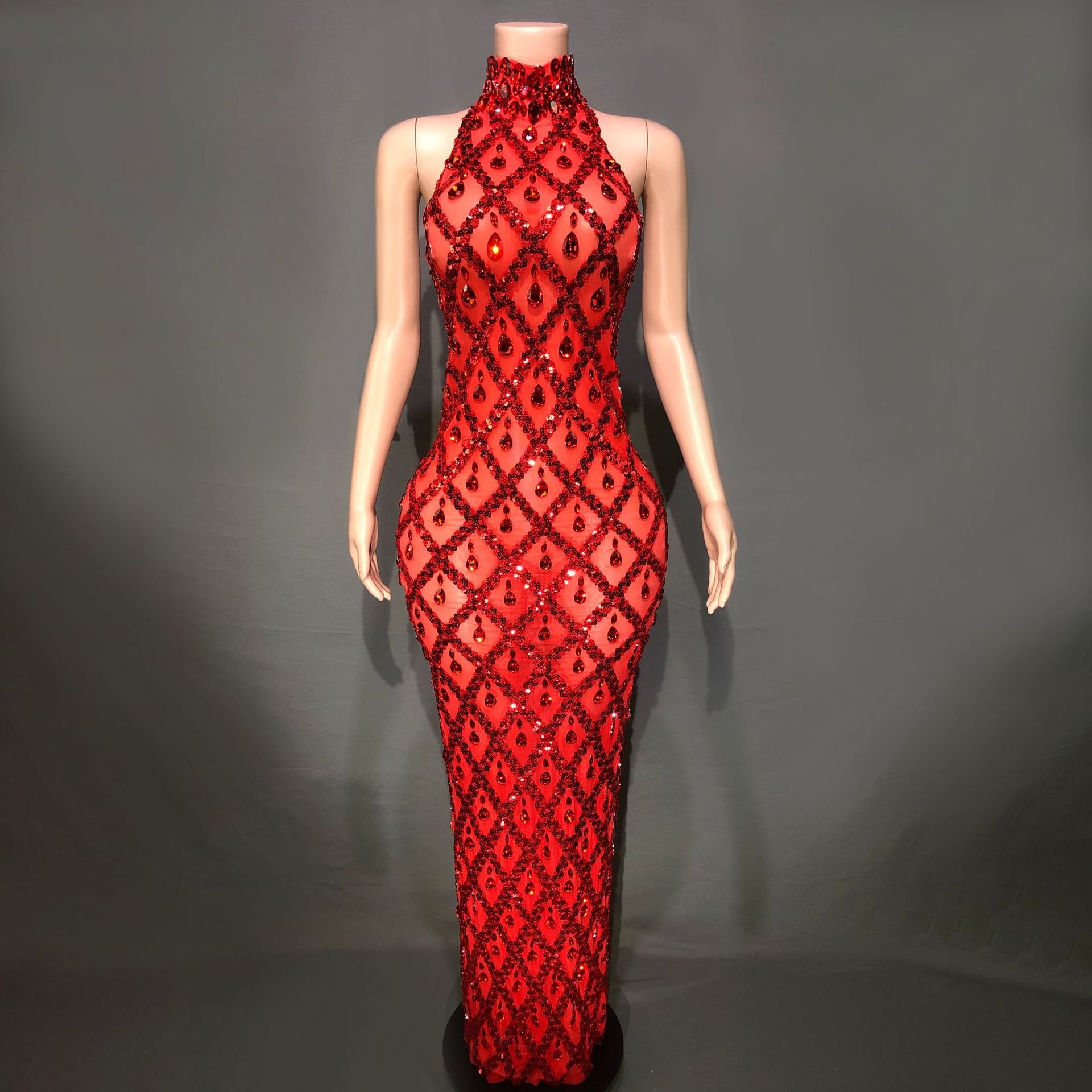 Hot Selling Products 2024 Shiny Crystal Rhinestone Evening Dresses Long Sleeveless Birthday Party Ceremony Club Wear Outfits